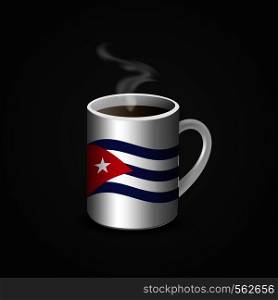 Cuba Flag Printed on Hot Coffee Cup. Vector EPS10 Abstract Template background