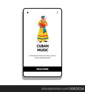 Cuban Music Listening And Smoke Cigar Woman Vector. Cuban Music Listen Lady In Traditional Cuba Dress And Smoke Tobacco Product. Character Leisure Relaxation Time Web Flat Cartoon Illustration. Cuban Music Listening And Smoke Cigar Woman Vector