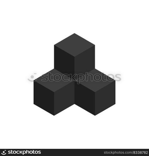 Cube. 3d cube icon. 3 cubes. 3d block. Isometric stack boxes. Icon for building, delivery and logo. Symbol of package isolated on white background. Vector.
