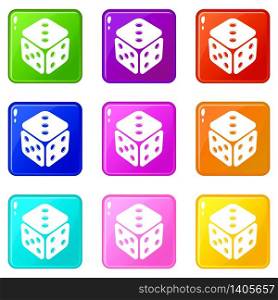 Cube casino icons set 9 color collection isolated on white for any design. Cube casino icons set 9 color collection