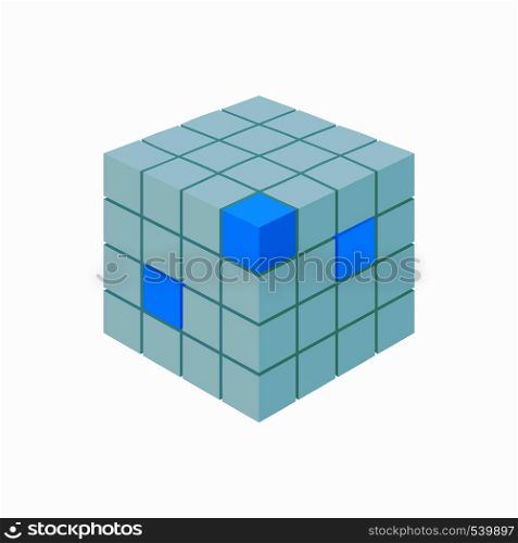 Cube database icon in cartoon style isolated on white background. Data storage symbol. Cube database icon, cartoon style