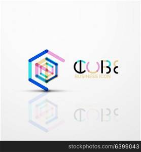 Cube idea concept logo, line. Cube idea concept logo, line design geometric brand company logotype emblem, abstract business identity shape