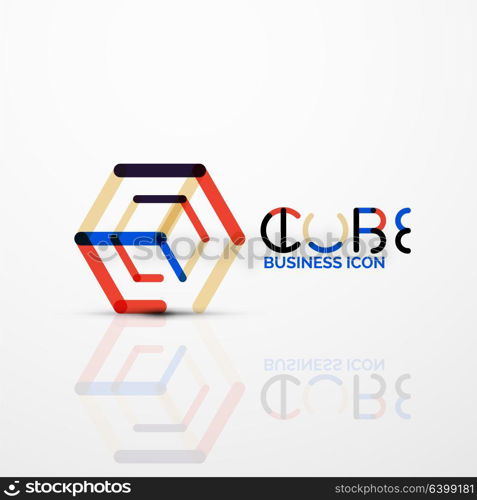 Cube idea concept logo, line. Cube idea concept logo, line design geometric brand company logotype emblem, abstract business identity shape