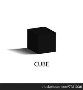 Cube isolated geometric figure of black color. Three-dimensional cube shape with all even sides that casts shade isolated cartoon vector illustration.. Cube Isolated Geometric Figure of Black Color