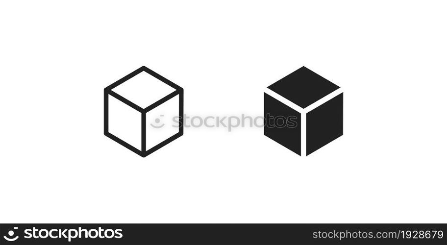 Cube, simple icon set, black and line. Isomatric logo for your design in vector flat style.