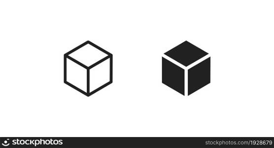 Cube, simple icon set, black and line. Isomatric logo for your design in vector flat style.