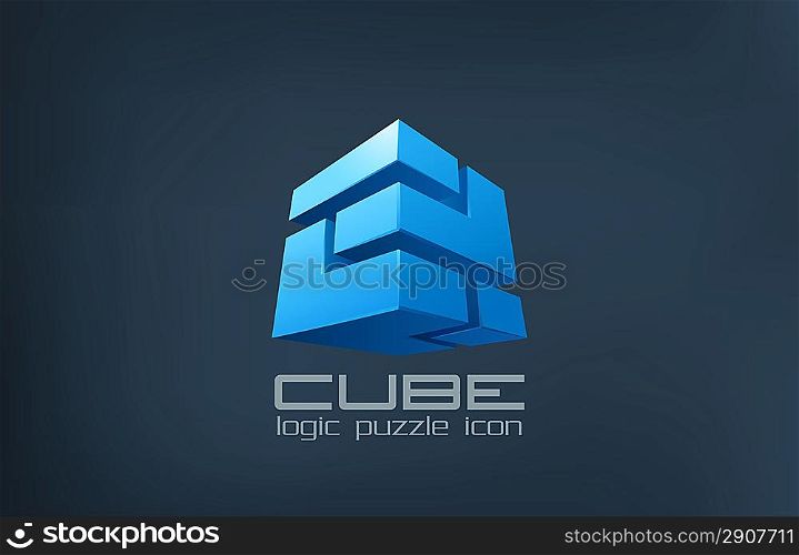 Cube technology abstract vector logo template. Logic Puzzle box. Creative design icon.