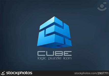 Cube technology abstract vector logo template. Logic Puzzle box. Creative design icon.