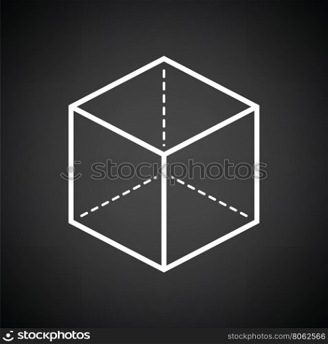 Cube with projection icon. Black background with white. Vector illustration.