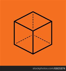 Cube with projection icon. Orange background with black. Vector illustration.