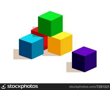 Cubes of different colors, toys created for children to play with presented on Christmas holiday celebration, isolated on vector illustration. Cubes of Different Colors Vector Illustration