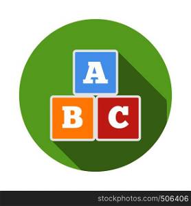 Cubes with letters A,B,C icon in flat style on a white background. Cubes with letters A,B,C icon, flat style