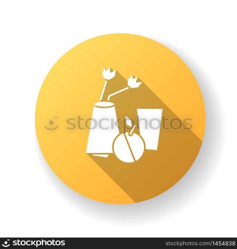 Cubism orange flat design long shadow glyph icon. Vase and fruit abstract composition. 20th century cultural movement. Still life minimal painting. Silhouette RGB color illustration. Cubism orange flat design long shadow glyph icon