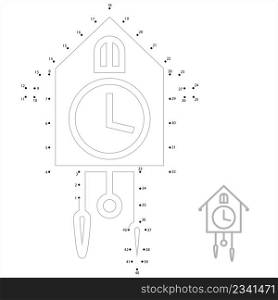 Cuckoo Clock Icon Connect The Dots, Cuckoo Calling At Every Hour Vector Art Illustration, Puzzle Game Containing A Sequence Of Numbered Dots