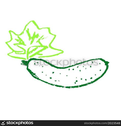 Cucumber. Icon in hand draw style. Drawing with wax crayons, colored chalk, children&rsquo;s creativity. Vector illustration. Sign, symbol, pin, sticker. Icon in hand draw style. Drawing with wax crayons, children&rsquo;s creativity