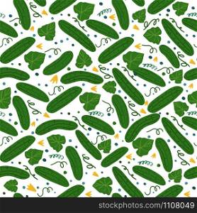 Cucumber seamless pattern. Vegetable wallpaper. Design for fabric, textile print, wrapping paper, textile, restaurant menu. Vector illustration. Cucumber seamless pattern. Vegetable wallpaper. Design for fabric,