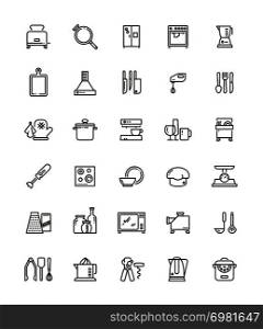 Cuisine, kitchen tools and appliances line vector icons. Restaurant cooking pictograms. Kitchen tools and utensil illustration. Cuisine, kitchen tools and appliances line vector icons. Restaurant cooking pictograms