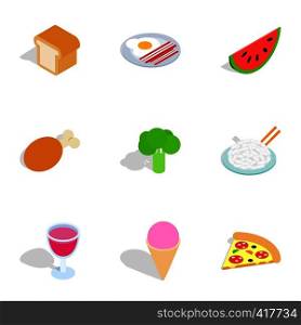Cuisine menu icons set. Isometric 3d illustration of 9 cuisine menu vector icons for web. Cuisine menu icons, isometric 3d style