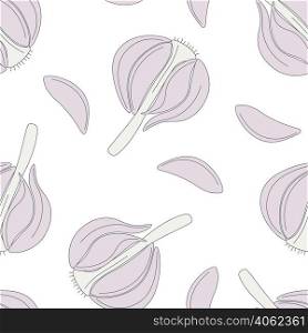 Culinary seamless pattern with garlic. Background head and cloves spices garlic vector illustration. Food template for packaging and design. Culinary seamless pattern with garlic
