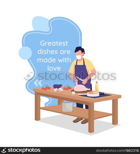 Culinary vector quote box with flat character. Cooking class. Greatest things made with love. Speech bubble with cartoon illustration. Colourful quotation design on white background. Culinary vector quote box with flat character