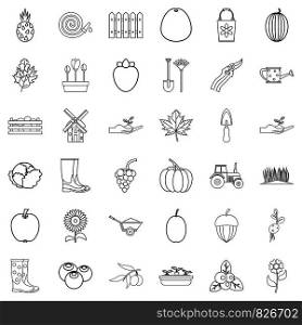 Cultivated icons set. Outline style of 36 cultivated vector icons for web isolated on white background. Cultivated icons set, outline style