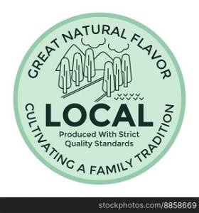 Cultivating family tradition with great natural flavor of meal and food ingredients. Local shop or store producer. Label or sticker for product package, logotype or emblem. Vector in flat style. Great natural flavor, cultivating family tradition