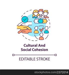 Cultural and social cohesion concept icon. Social planning example abstract idea thin line illustration. Isolated outline drawing. Editable stroke. Arial, Myriad Pro-Bold fonts used. Cultural and social cohesion concept icon