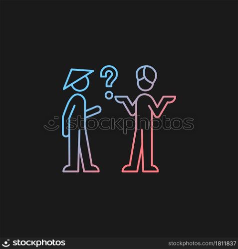 Cultural barriers gradient vector icon for dark theme. Cross-cultural communication. Behavior, personality differences. Thin line color symbol. Modern style pictogram. Vector isolated outline drawing. Cultural barriers gradient vector icon for dark theme