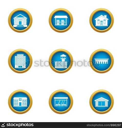 Cultural building icons set. Flat set of 9 cultural building vector icons for web isolated on white background. Cultural building icons set, flat style