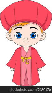 Cultural cartoon doodle illustration, young man wearing red Chinese clothing, creative drawing 