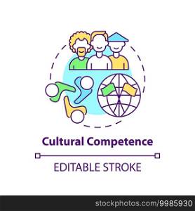Cultural competence concept icon. Language learning competence idea thin line illustration. Effective interaction with people across culture. Vector isolated outline RGB color drawing. Editable stroke. Cultural competence concept icon