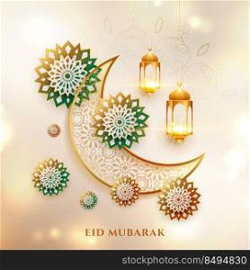 cultural eid mubarak decorative moon and lantern greeting