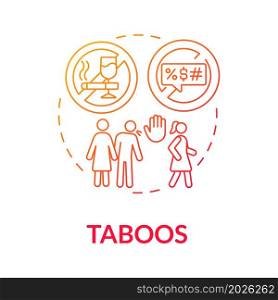 Cultural taboos red gradient concept icon. Wrong behavior in community. Social participation. Break social moral norms abstract idea thin line illustration. Vector isolated outline color drawing. Cultural taboos red gradient concept icon