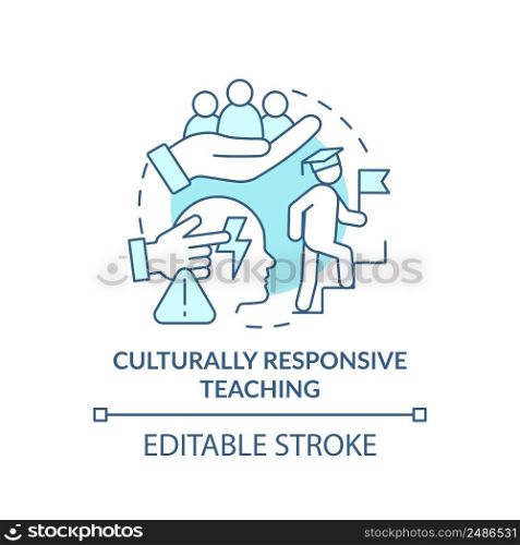 Culturally responsive teaching turquoise concept icon. Deal with traumatized students abstract idea thin line illustration. Isolated outline drawing. Editable stroke. Arial, Myriad Pro-Bold fonts use. Culturally responsive teaching turquoise concept icon