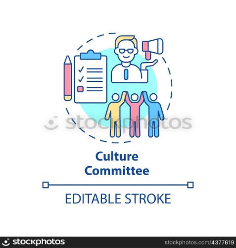 Culture committee concept icon. Cross team and department values abstract idea thin line illustration. Isolated outline drawing. Editable stroke. Roboto-Medium, Myriad Pro-Bold fonts used. Culture committee concept icon