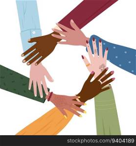 Culture diverse. Women racial equal. Feminism empower. Female race face. Respect for color skin. Multicultural team. People holding arms. Community unity or solidarity. Vector illustration utter icons. Culture diverse. Women racial equal. Feminism empower. Female race face. Respect for color skin. Multicultural people holding arms. Community unity or solidarity. Vector illustration icons