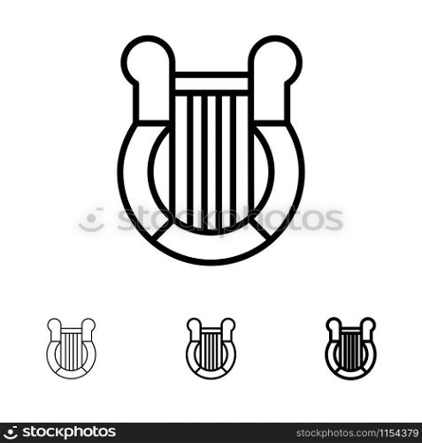 Culture, Greece, Harp, History, Nation Bold and thin black line icon set
