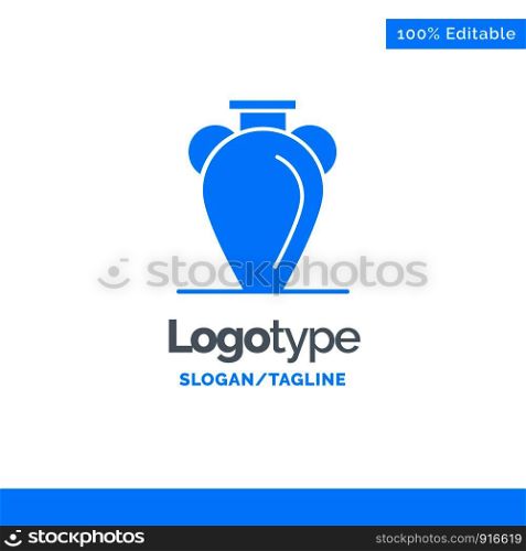 Culture, Greece, History, Nation, Vase Blue Solid Logo Template. Place for Tagline