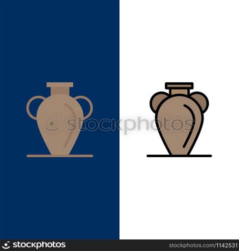 Culture, Greece, History, Nation, Vase Icons. Flat and Line Filled Icon Set Vector Blue Background