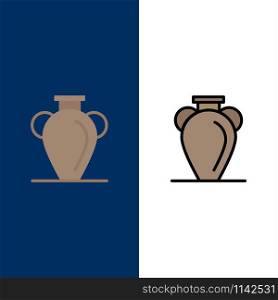Culture, Greece, History, Nation, Vase Icons. Flat and Line Filled Icon Set Vector Blue Background