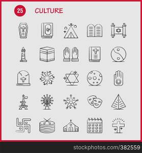 Culture Hand Drawn Icons Set For Infographics, Mobile UX/UI Kit And Print Design. Include: Drum, Hand, Instrument, Music, Religion, Commandments, Faith, Pray, Icon Set - Vector