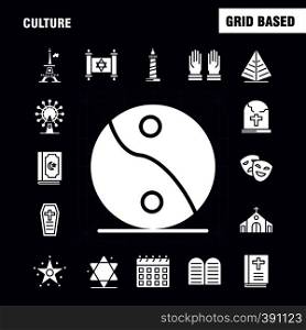 Culture Solid Glyph Icons Set For Infographics, Mobile UX/UI Kit And Print Design. Include: Drum, Hand, Instrument, Music, Religion, Commandments, Faith, Pray, Icon Set - Vector