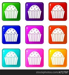 Cup cake icons of 9 color set isolated vector illustration. Cup cake icons 9 set
