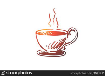 Cup, coffee, cappuccino, hot, americano concept. Hand drawn cup of hot drink concept sketch. Isolated vector illustration.. Cup, coffee, cappuccino, hot, americano concept. Hand drawn isolated vector.