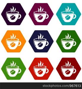 Cup coffee icons 9 set coloful isolated on white for web. Cup coffee icons set 9 vector