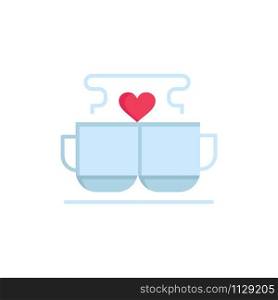 Cup, Coffee, Love, Heart, Valentine Flat Color Icon. Vector icon banner Template