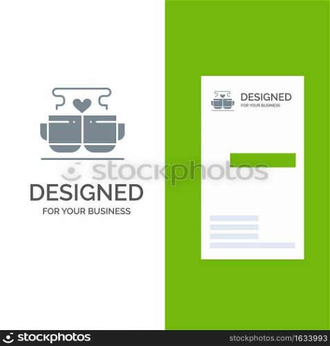 Cup, Coffee, Love, Heart, Valentine Grey Logo Design and Business Card Template