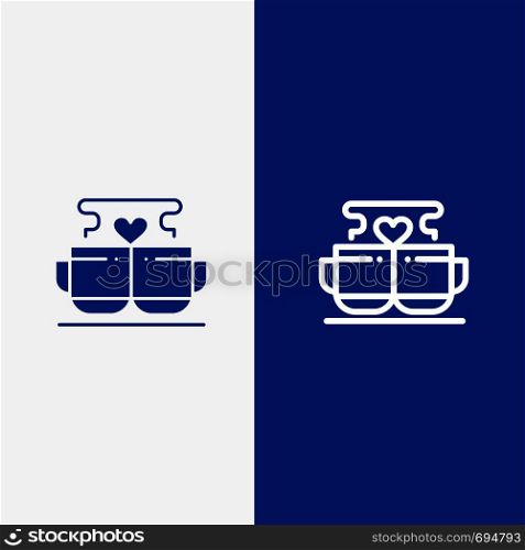 Cup, Coffee, Love, Heart, Valentine Line and Glyph Solid icon Blue banner Line and Glyph Solid icon Blue banner