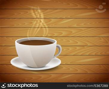 Cup coffee on wooden texture