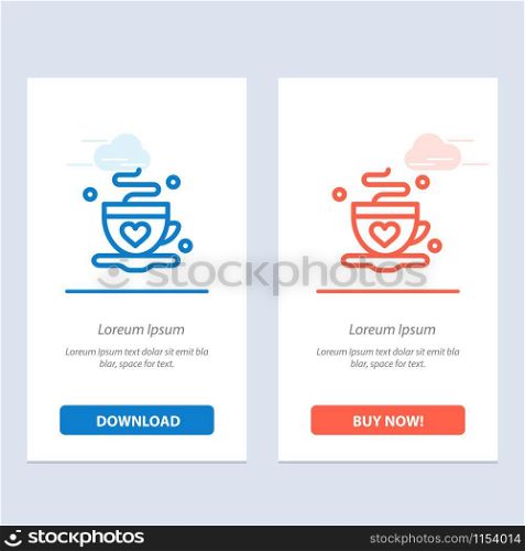 Cup, Coffee, Tea, Love Blue and Red Download and Buy Now web Widget Card Template